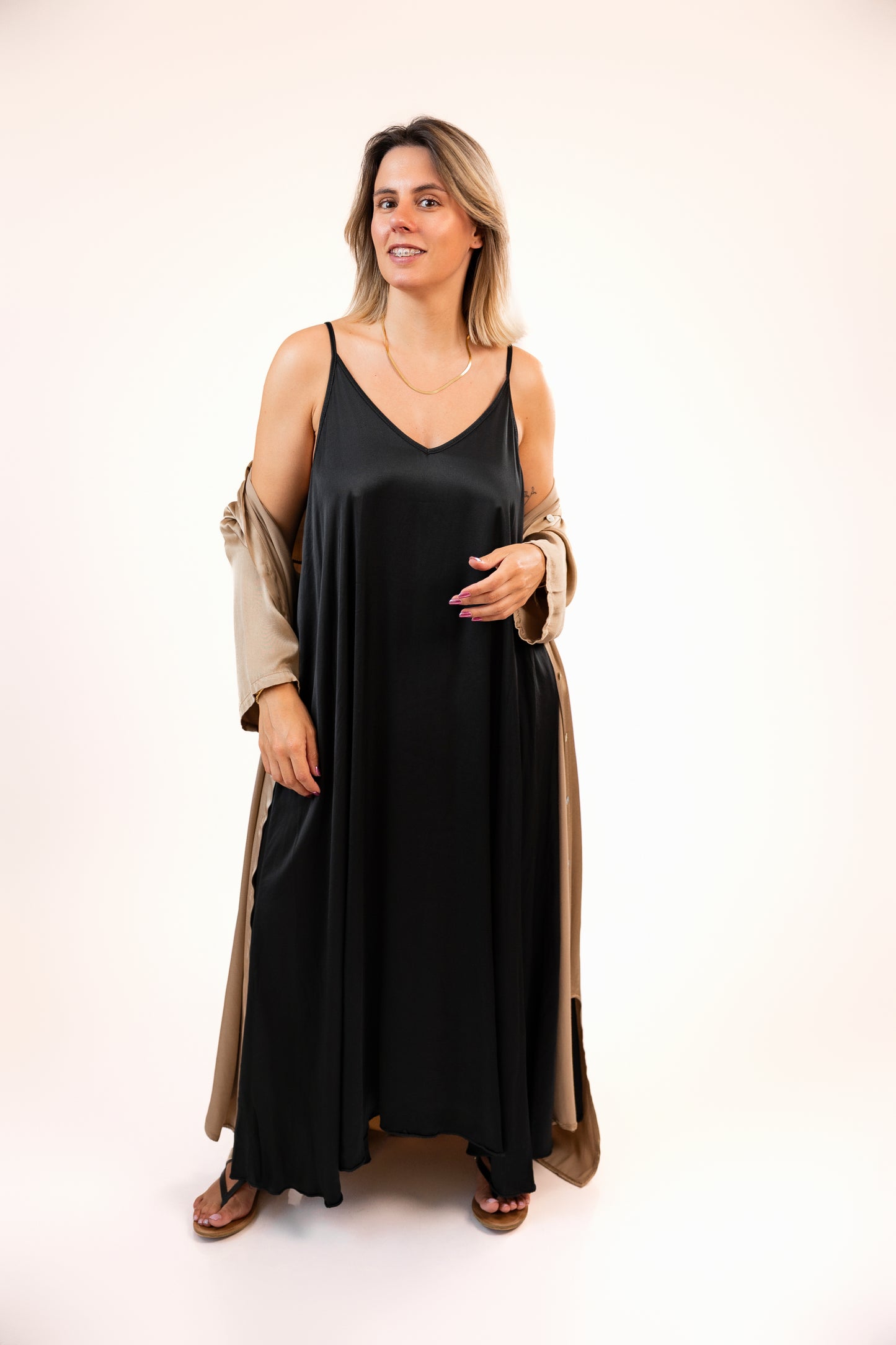Vestido Acetinado Alças