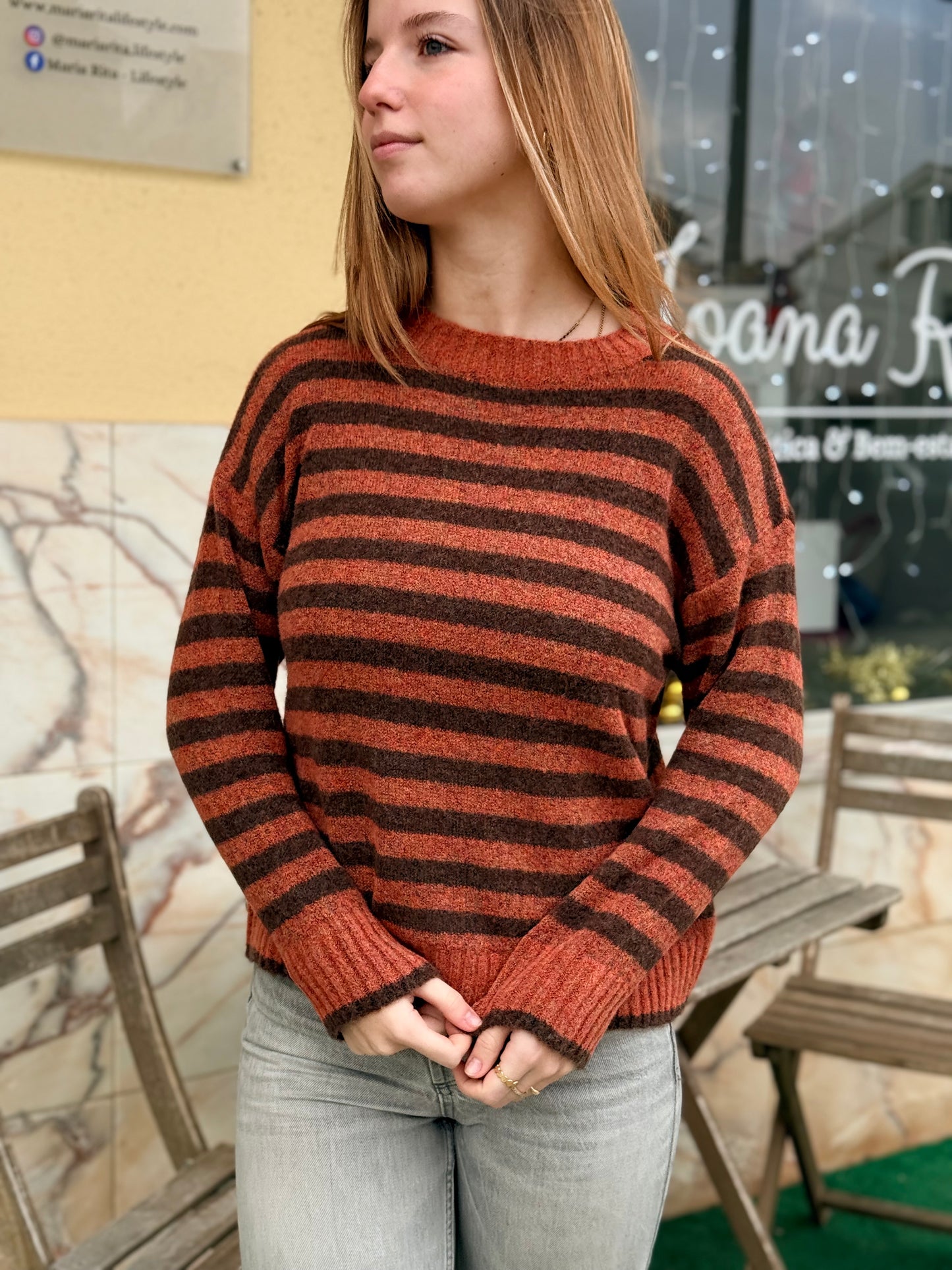 Camisola malha às riscas