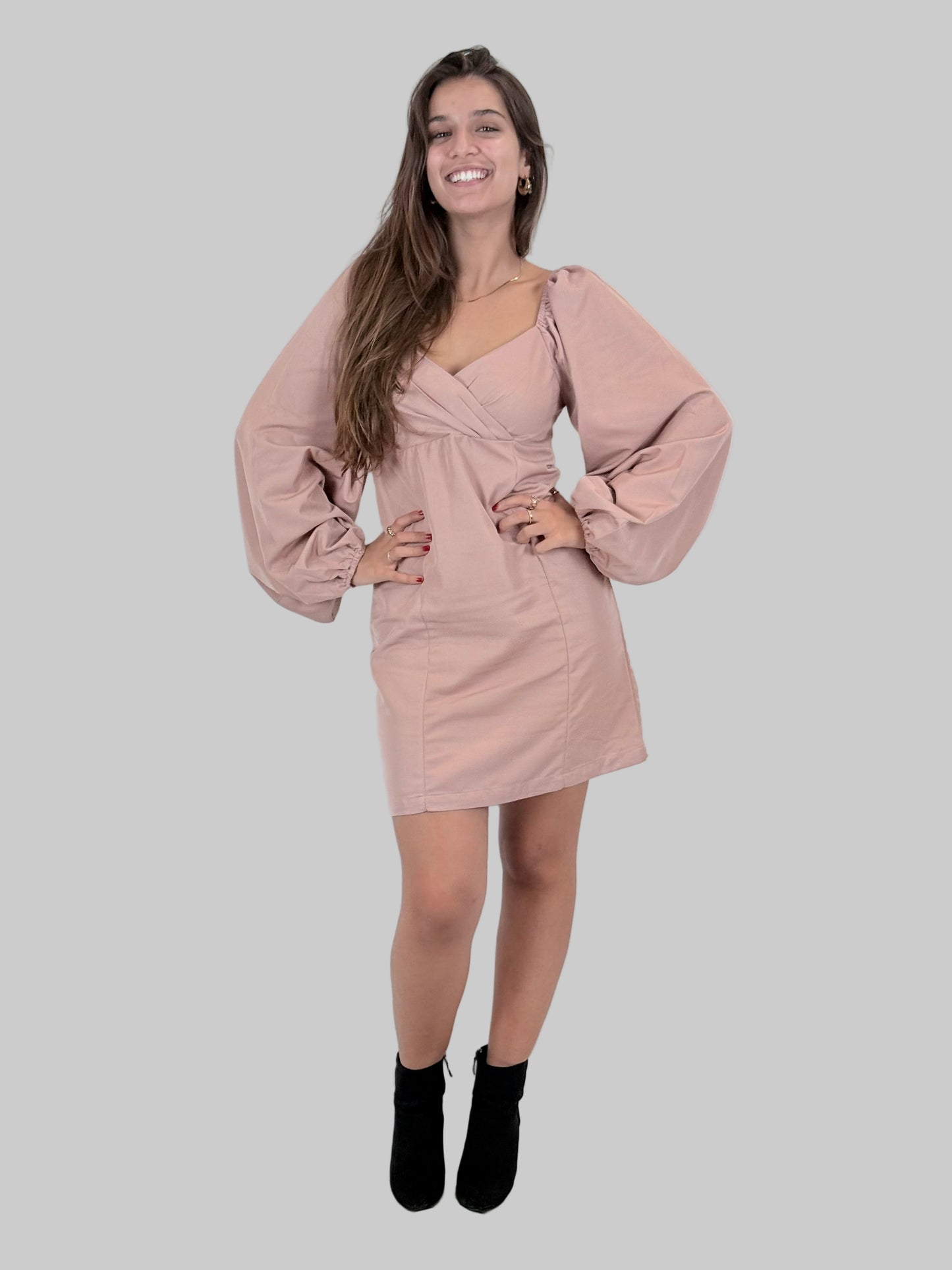 Vestido Curto Manga Balão