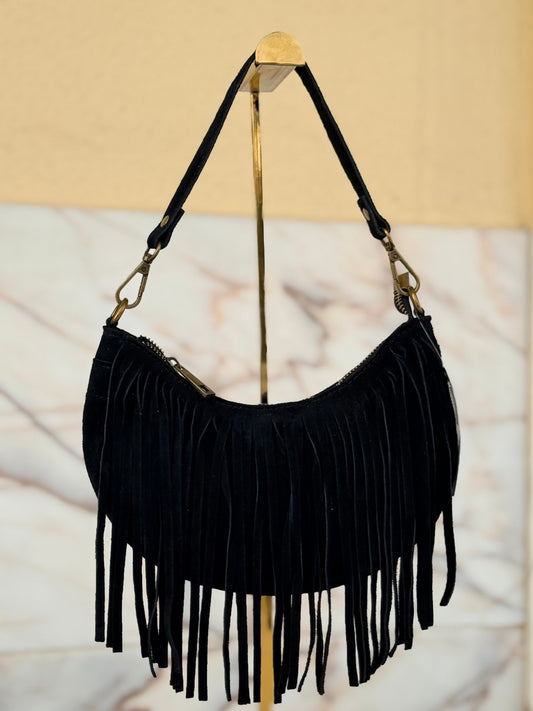 Mala com franjas em camurça