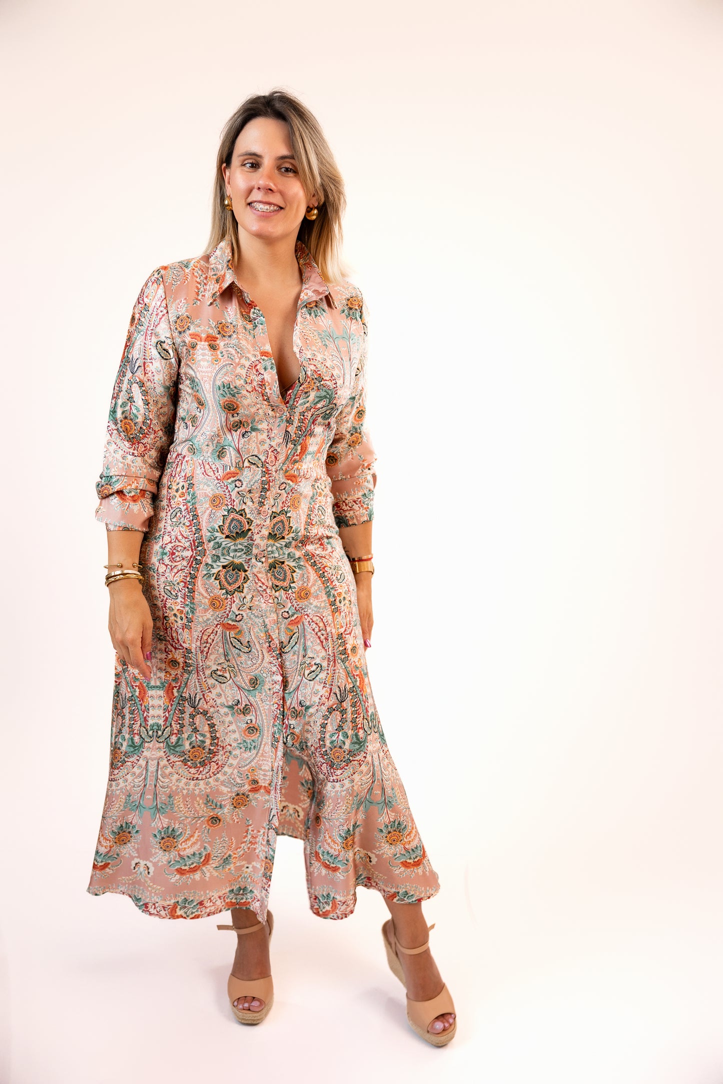 Vestido Acetinado com Padrão