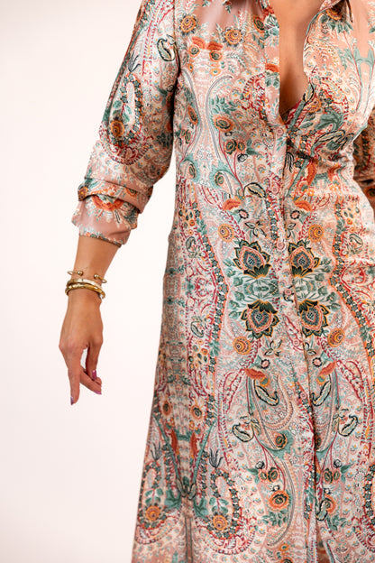 Vestido Acetinado com Padrão