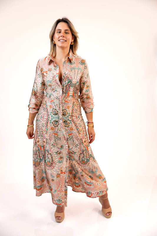 Vestido Acetinado com Padrão