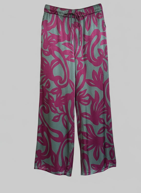 Calças acetinadas com padrão